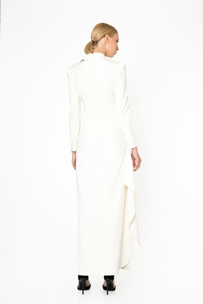 Gizia Embroidery Detailed Ecru Evening Dress Midi Evening Dress. 3