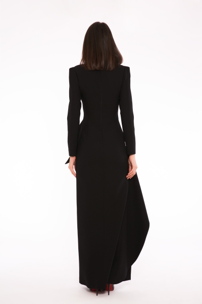 Gizia Embroidery Detailed Long Sleeve Black Long Evening Dress. 1