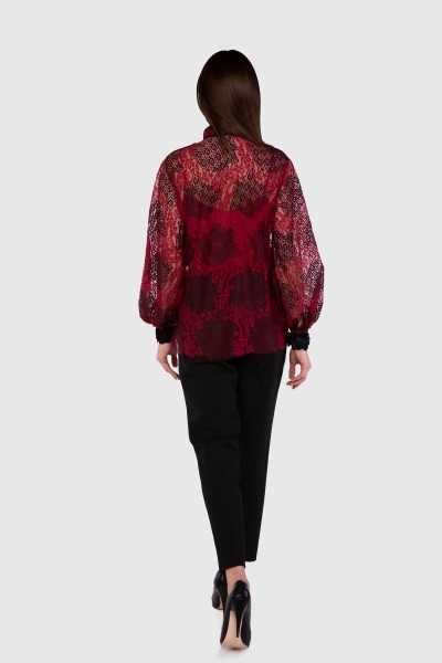 Gizia Epaulette And Ribbon Detailed Lace Transparent Red Blouse. 1