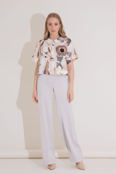 Gizia Floral Embroidered Short Sleeve Patterned Linen Shirt. 3