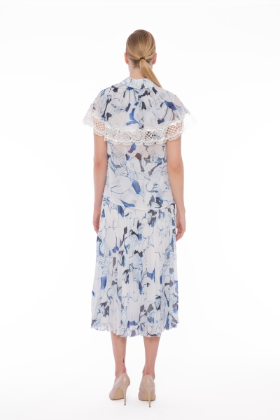Gizia Floral Pattern Pleated Chiffon Blue Skirt. 3