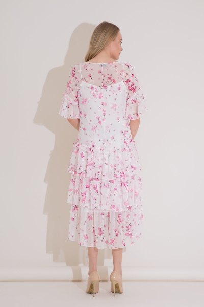Gizia Floral Pattern V-Neck Ruffle Midi Length Pink Dress. 1