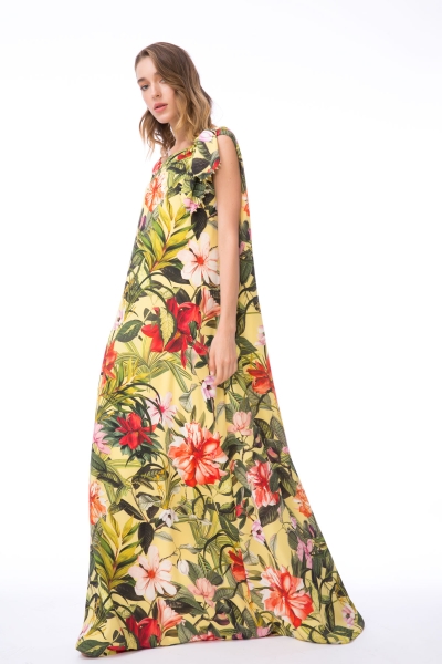 Gizia Floral Patterned Long Sleeve One-Shoulder Dress. 2