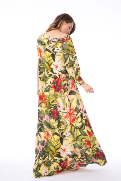 Gizia Floral Patterned Long Sleeve One-Shoulder Dress. 1
