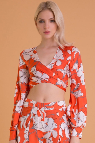 Gizia Floral Patterned Tie Back Orange Blouse. 4