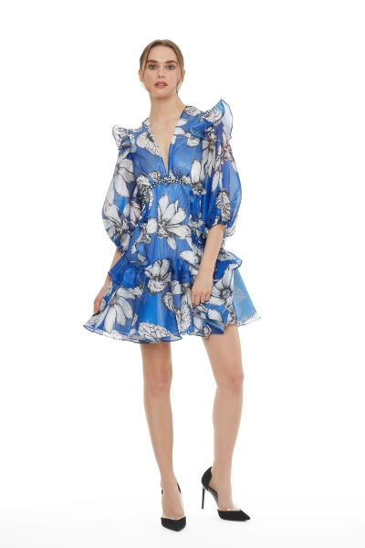 Gizia Flounce And Frill Detailed Embroidered Mini Dress. 1