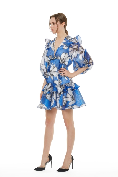 Gizia Flounce And Frill Detailed Embroidered Mini Dress. 2