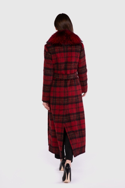 Gizia Fur Collar Plaid Red Cachet Coat. 4