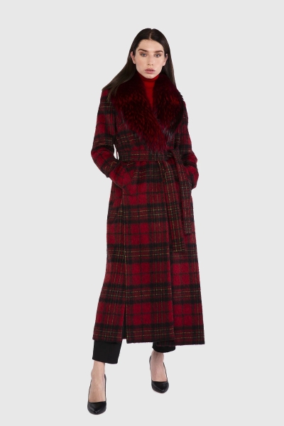 Gizia Fur Collar Plaid Red Cachet Coat. 1