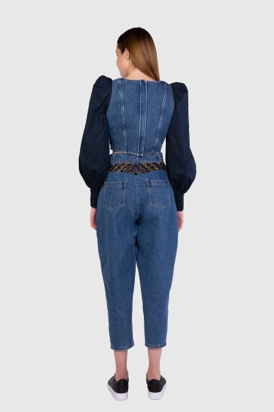 Gizia Garni Fabric Detailed Blue Slouchy Jeans. 2