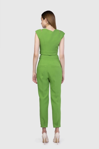 Gizia Green Crop Top With Zipper Front Cut Off Shoulder Detail. 3