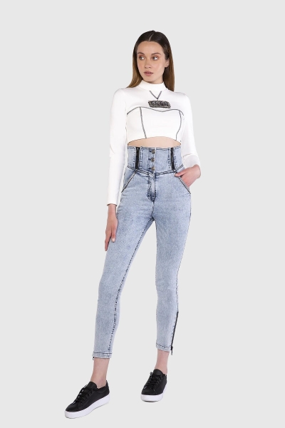 Gizia High Waist Corsage Detailed Skinny Blue Jean. 3 Gizia High Waist Corsage Detailed Skinny Blue Jean. 3