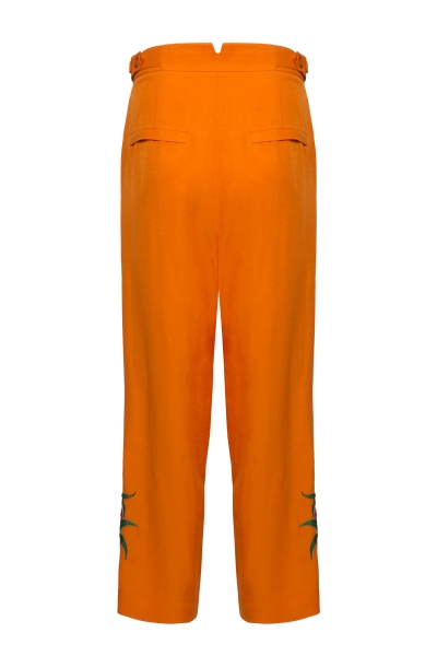 Gizia High Waist Embroidery Detail Pleated Orange Trousers. 2