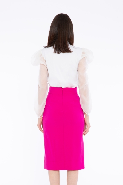 Gizia تنورة لون فوشيا متوسطة الطول بتصميم الخصر المرتفع. 1