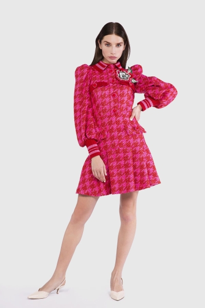 Gizia Knitwear Band And Decorative Brooch Detailed Pink Dress. 1