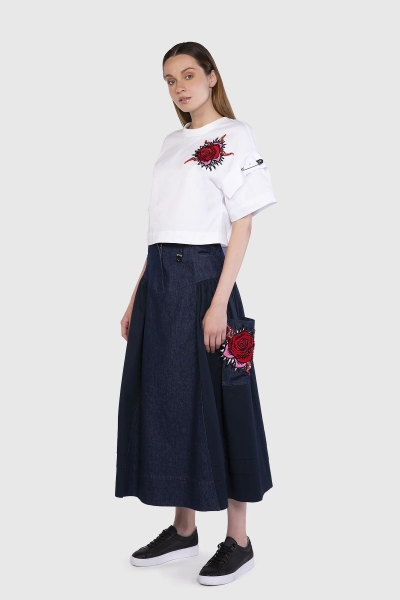 Gizia Knitwear Collar And Embroidery Detailed Oversize White T-Shirt. 2