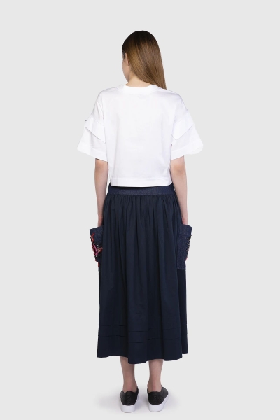 Gizia Knitwear Collar And Embroidery Detailed Oversize White T-Shirt. 3