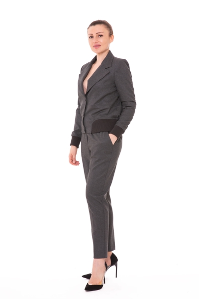 Gizia Knitwear Collar Bomber Gray Woman Suit. 1 Gizia Knitwear Collar Bomber Gray Woman Suit. 1