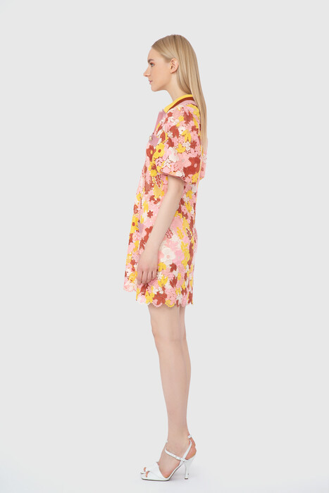 Gizia Knitwear Collar Straight Form Mini Pink Dress. 2