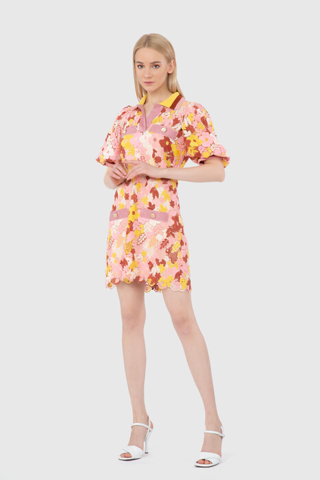 Gizia Knitwear Collar Straight Form Mini Pink Dress. 1