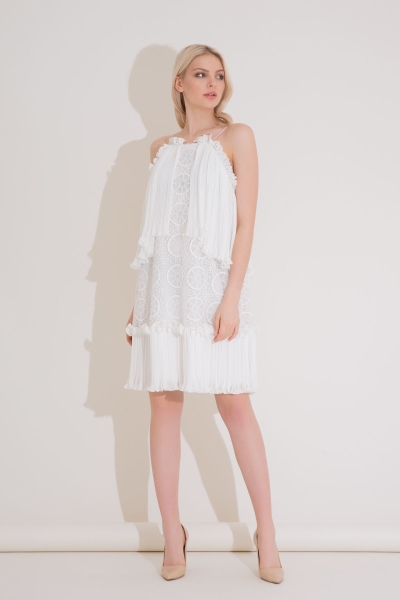 Gizia Lace Detailed Strap Mini Ecru Dress. 1