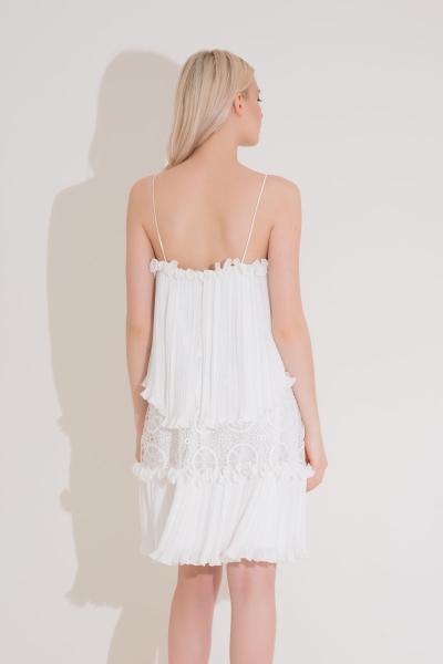 Gizia Lace Detailed Strap Mini Ecru Dress. 3