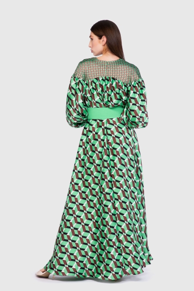 Gizia فستان طويل لون أخضر بنقشات الجيومتريك الصغيرة والكبيرة. 1