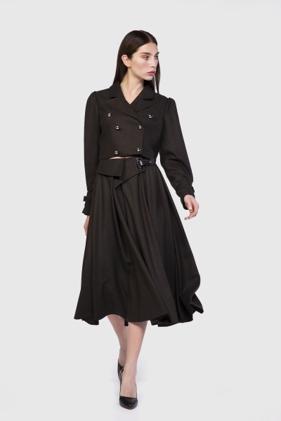 Gizia Leather Buckle Detail Ankle Length Voluminous Black Skirt. 3