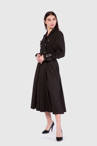 Gizia Leather Buckle Detail Ankle Length Voluminous Black Skirt. 2