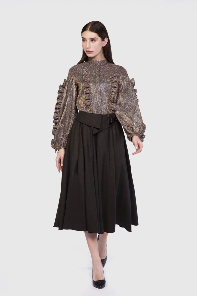 Gizia Leather Buckle Detailed Ruffle Brown Skirt. 1