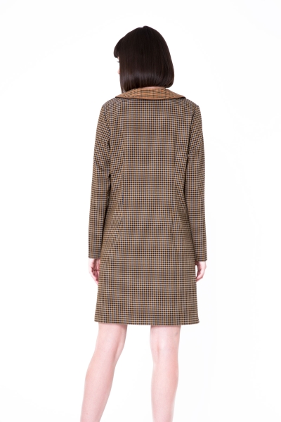 Gizia Leather Detailed Gingham Plain Form Mini Mustard Dress. 2
