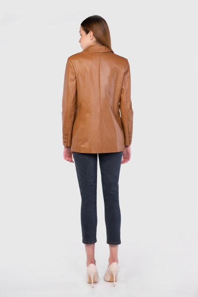 Gizia Leather Double Button Blazer Tan Jacket. 3