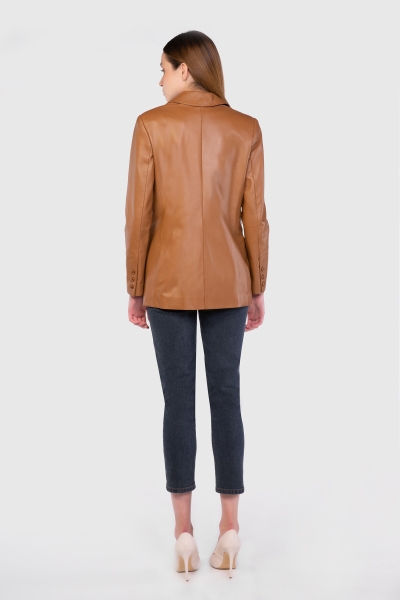 Gizia Leather Double Button Blazer Tan Jacket. 3 Gizia Leather Double Button Blazer Tan Jacket. 3