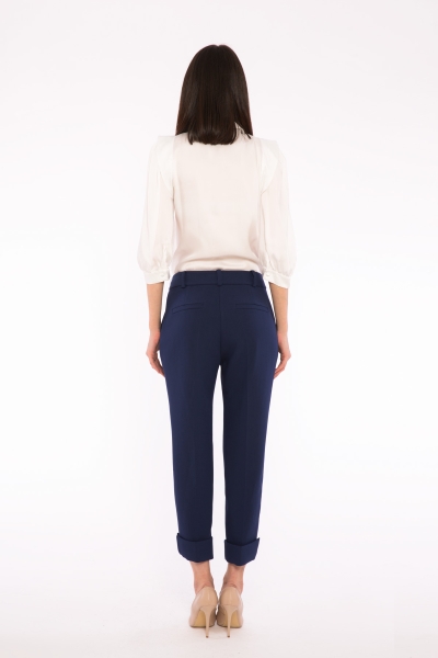 Gizia Leg Detailed Navy Blue Ankle Wide Trousers. 1