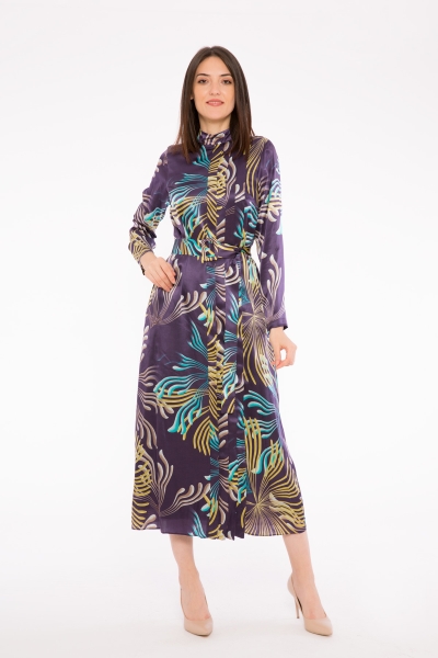 Gizia Leopard Patterned Belted Purple Long Dress. 3