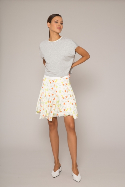Gizia Letter Embroidery Detailed Printed Flared Skirt. 2