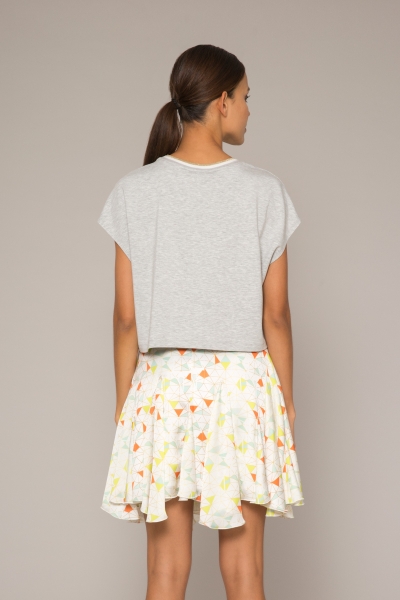 Gizia Letter Embroidery Detailed Printed Flared Skirt. 3
