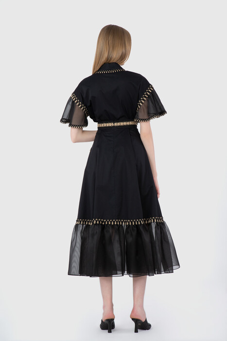 Gizia Long Black Skirt With Embroidery And Stripe Detail. 1