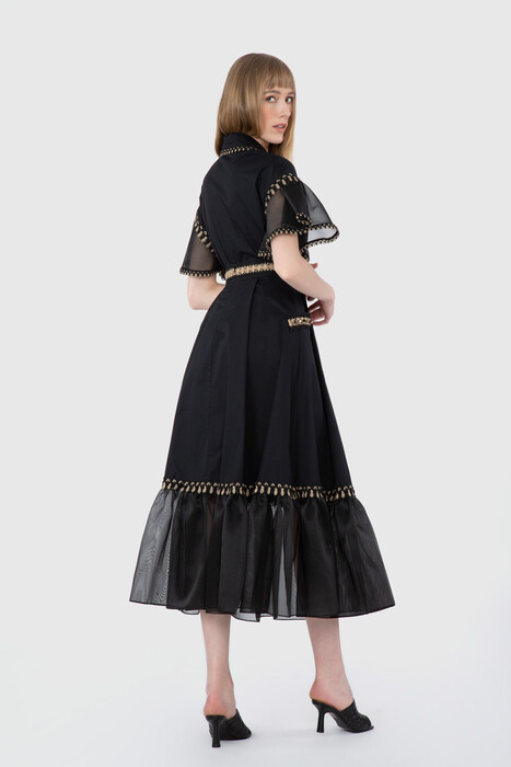 Gizia Long Black Skirt With Embroidery And Stripe Detail. 2