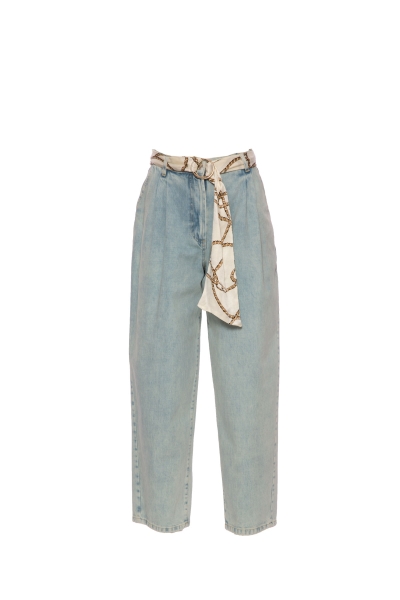 Gizia Loose Look Navy Blue Jeans With Patterned Belt. 1 Gizia Loose Look Navy Blue Jeans With Patterned Belt. 1