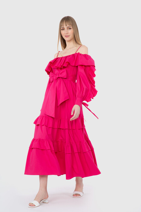 Gizia Low Sleeve Rope Strap Midi Pink Dress. 1