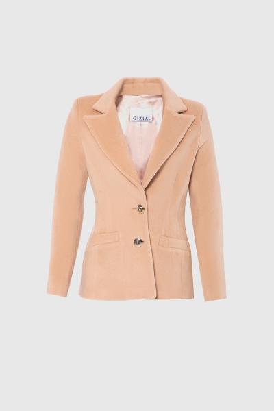 Gizia Metal Button Cachet Fabric Beige Blazer Jacket. 1 Gizia Metal Button Cachet Fabric Beige Blazer Jacket. 1