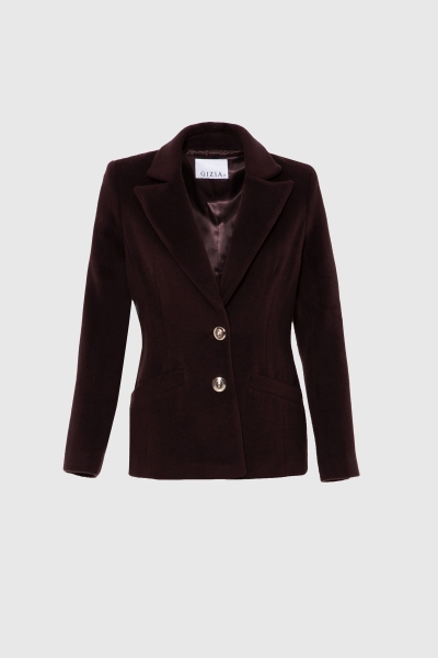 Gizia Metal Button Cachet Fabric Brown Blazer Jacket. 1 Gizia Metal Button Cachet Fabric Brown Blazer Jacket. 1