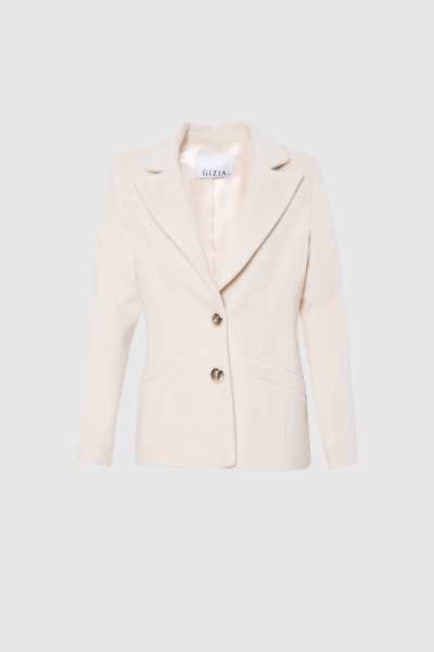 Gizia Metal Button Cachet Fabric Ecru Blazer Jacket. 1 Gizia Metal Button Cachet Fabric Ecru Blazer Jacket. 1