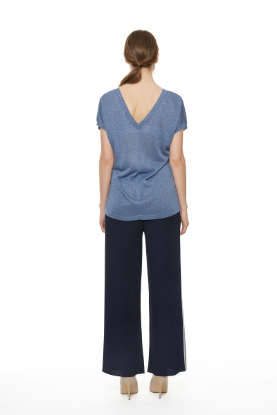 Gizia Metallic Blue Knitwear T-Shirt. 3