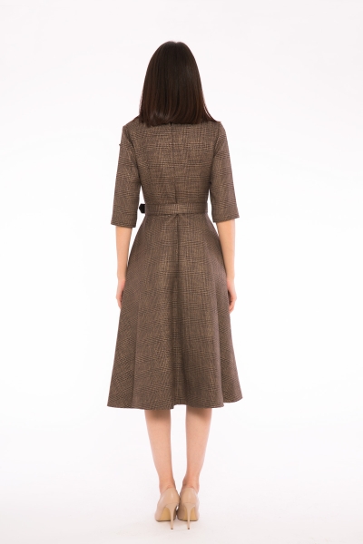 Gizia Metallic Plaid Fabric And Asymmetrical Collar Detailed Midi Length Brown Dress. 3