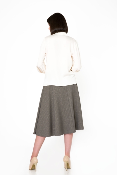 Gizia Metallic Stripe Fabric Midi Length Beige Flared Skirt. 2
