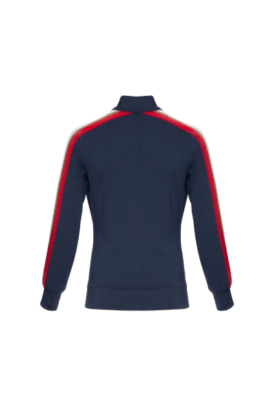 Gizia Navy Stripe Detailed Zippered Navy Sweatshirt. 2 Gizia Navy Stripe Detailed Zippered Navy Sweatshirt. 2