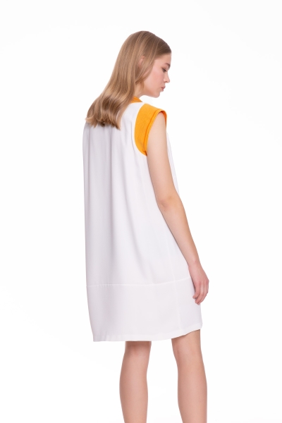 Gizia Neck And Shoulder Detailed Short Sleeve Ecru Mini Dress. 3