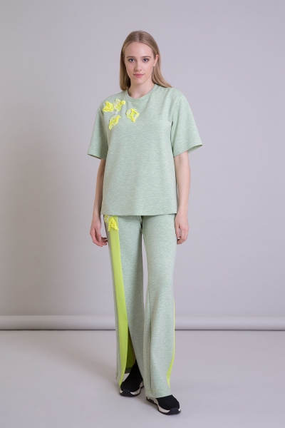 Gizia Neon Detailed Slit Green Palazzo Trousers. 1